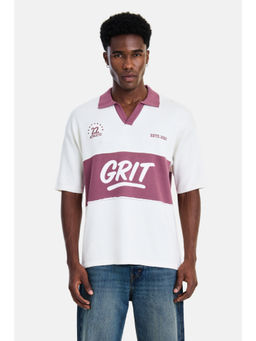 Snitch - White Cotton Typography Casual Polo T-Shirt