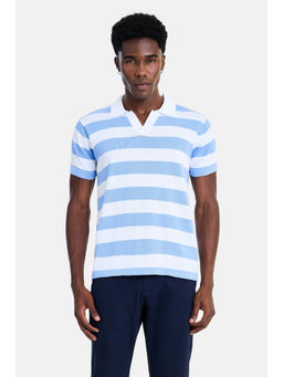 Snitch - Blue Cotton Stripes Casual Polo T-Shirt