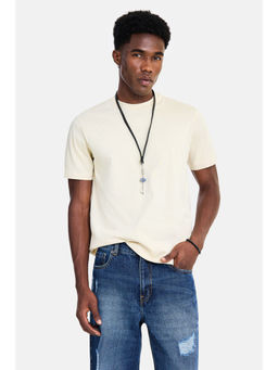 Snitch - Off White Cotton Solid Casual T-Shirt