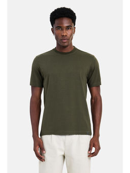 Snitch - Olive Cotton Blend Solid Casual T-Shirt