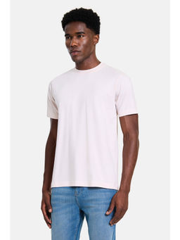 Snitch - Peach Cotton Blend Solid Casual T-Shirt