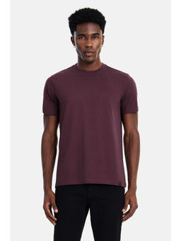 Snitch - Wine Cotton Blend Solid Casual T-Shirt