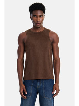 Snitch - Brown Cotton Textured Casual Tank