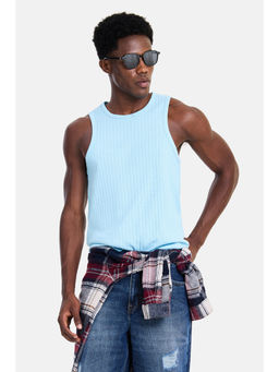 Snitch - Blue Cotton Textured Casual Tank