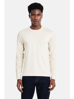 Snitch - Off White Cotton Blend Solid Casual T-Shirt