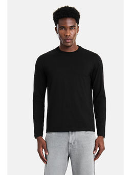 Snitch - Black Cotton Blend Solid Casual T-Shirt