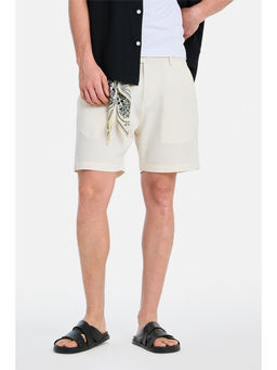 Snitch - Cream Cotton Solid Casual Shorts
