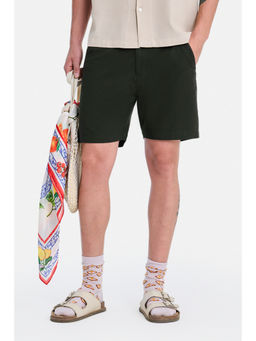 Snitch - Olive Cotton Solid Casual Shorts