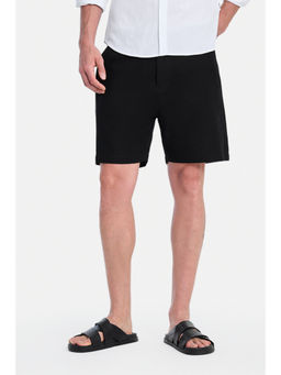 Snitch - Black Cotton Solid Casual Shorts