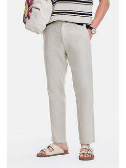 Snitch - Beige Linen Solid Casual Trouser