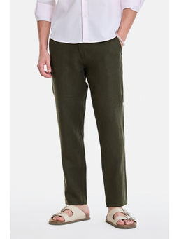 Snitch - Olive Linen Solid Casual Trouser