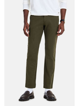 Snitch - Olive Cotton Blend Solid Casual Trouser