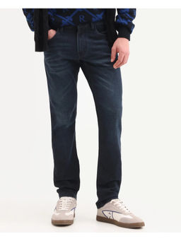 Rare Rabbit - Navy Blue Cotton Blend Solid Casual Jeans