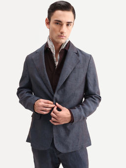 Rare Rabbit - Blue Linen Solid Party Blazer