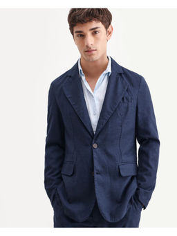 Rare Rabbit - Navy Blue Linen Blend Solid Party Blazer