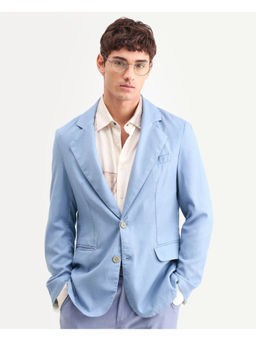Rare Rabbit - Blue Linen Blend Solid Party Blazer