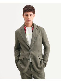 Rare Rabbit - Olive Linen Blend Solid Party Blazer