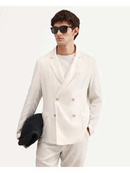 Rare Rabbit - Off White Linen Blend Solid Party Blazer