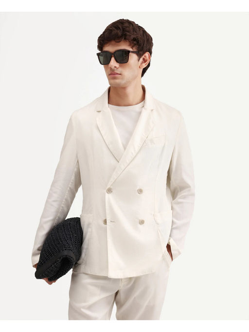 Rare Rabbit Off White Linen Blend Solid Party Blazer