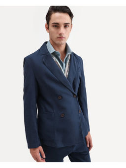 Rare Rabbit - Navy Blue Linen Blend Solid Party Blazer