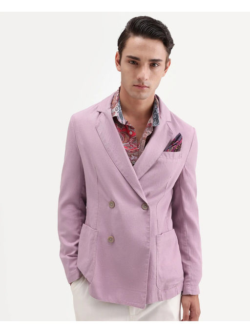 Rare Rabbit Pink Linen Blend Solid Party Blazer