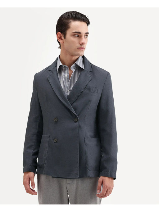 Rare Rabbit Grey Linen Blend Solid Party Blazer