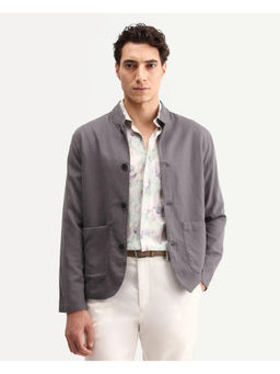 Rare Rabbit - Grey Linen Blend Solid Party Coat