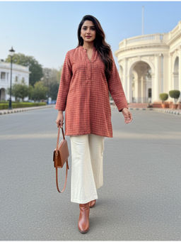 trueBrowns - Rust Check Woollen Short Kurti