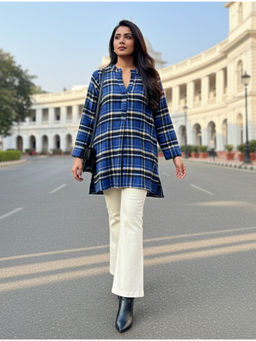 trueBrowns - Blue Check Woollen Short Kurti