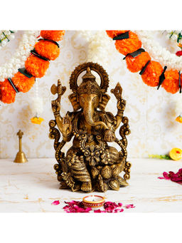 eCraftIndia - Blessing Lord Ganesha Antique Finish Handcrafted Brass Idol