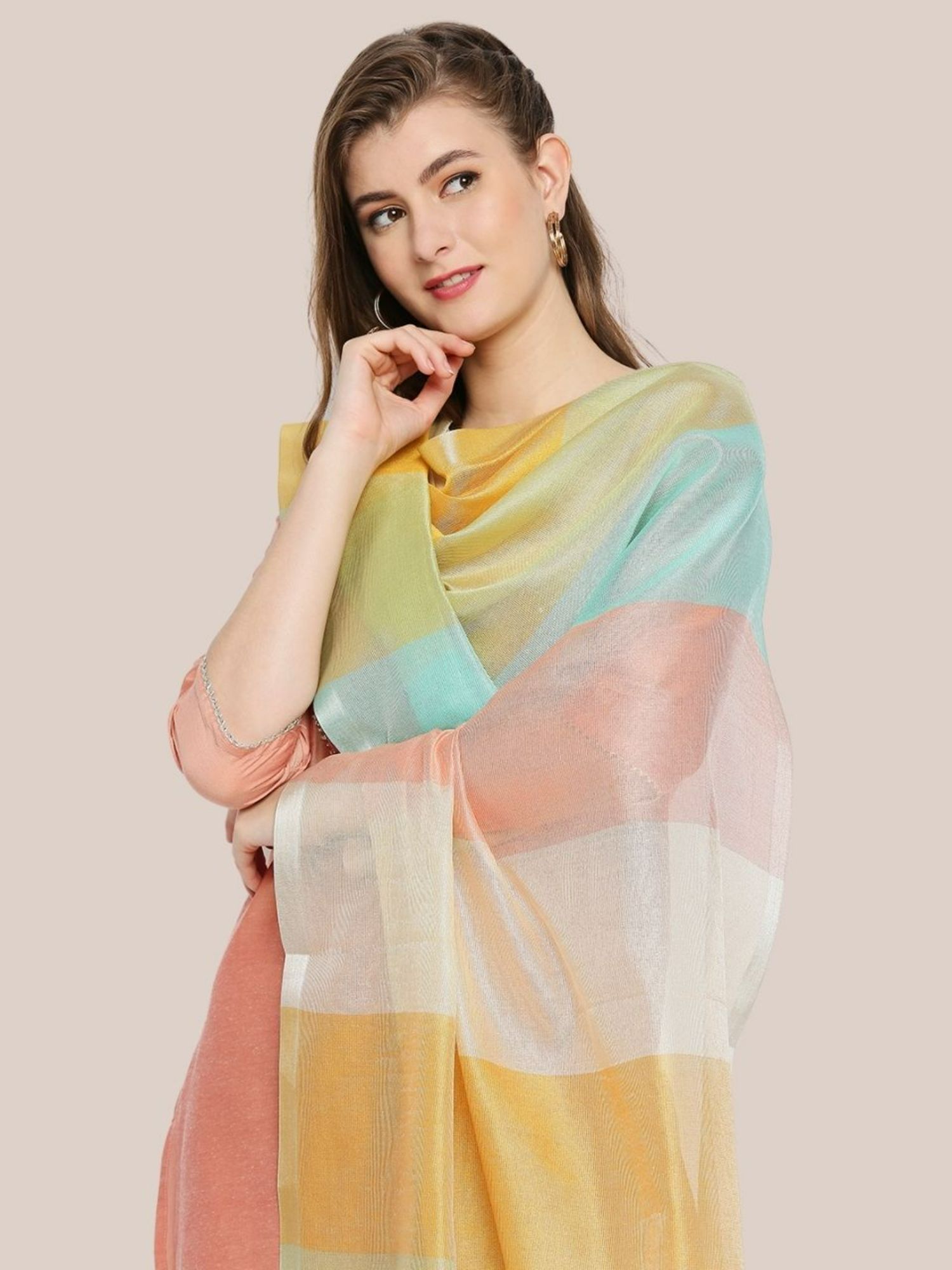 dupatta bazaar Women's Multicolour Dupatta in Soft Pastels-picture-10