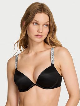 Victoria's Secret - Very Sexy Bombshell Logo Shine Strap Add-2-Cups Push-Up Bra Black