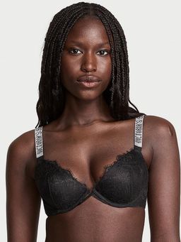 Victoria's Secret - Very Sexy Shine Strap Rose Lace Lightly Lined Low-Cut Demi Bra Black