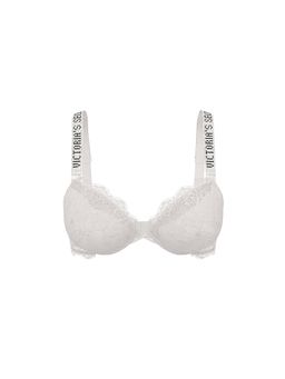 Victoria's Secret - Very Sexy Bombshell Add-2-Cups Shine Strap Rose Lace Push-Up Bra White