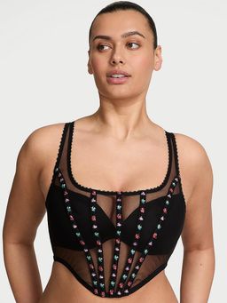 Victoria's Secret - Very Sexy Dark Blossom Embroidery Corset Top Black