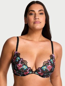 Victoria's Secret - Very Sexy Dark Blossom Embroidery Unlined Low-Cut Demi Bra Black