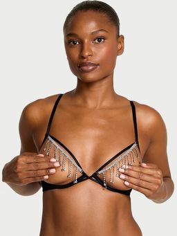 Victoria's Secret - Very Sexy Tassel Sparkle Open-Cup Plunge Demi Bra Black
