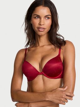Victoria's Secret - Very Sexy Bombshell Add-2-Cups Sparkle Crystal Shine Strap Push-Up Bra Red