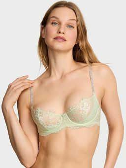 Victoria's Secret - Dream Angels Wicked Twinkle Silver Lace Unlined Balconette Bra Green