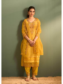 Autumnlane - Yellow Kanya Amber Embroidered Work Kurta with Pant and Dupatta