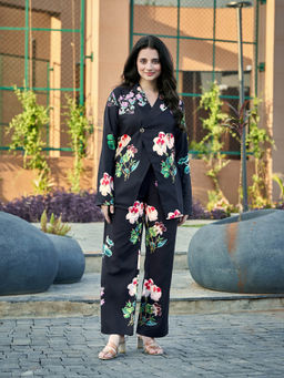 MOJILAA - Women's Black Pure Rayon Floral Printed Co-Ord Set