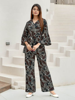 MOJILAA - Women's Grey Viscose Blend Floral Printed Co-Ord Set