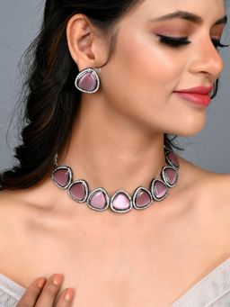 Silvermerc Designs - Silver Plated American Diamond Choker Jewellery Set