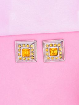 Estele - Rhodium Plated Square Shaped Earrings with Crystals for Women