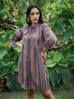 AAREIN - Multi-Color Three-Quarter Sleeves Printed Shirt Casual Dress