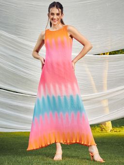 AAREIN - Multi-Color Sleeveless Boat Neck Colorblock Maxi Casual Dress