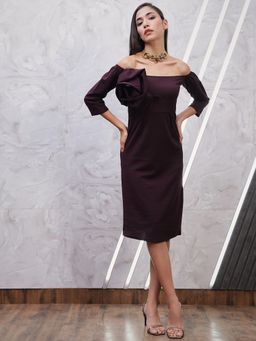 AAREIN - Wine Off-Shoulder Solid A-Line Party Dress