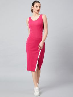 AAREIN - Pink Sleeveless Round Neck Solid Sheath Casual Dress