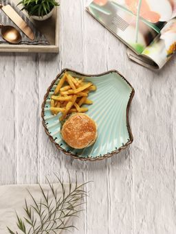 VarEesha - Tranquil Blue Ceramic Large Sea Shell Serving Platter