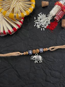 Digital Dress Room - Beautiful Designer Chandan Rakhi Flower Designs Elephant Charm Thread Rakhi